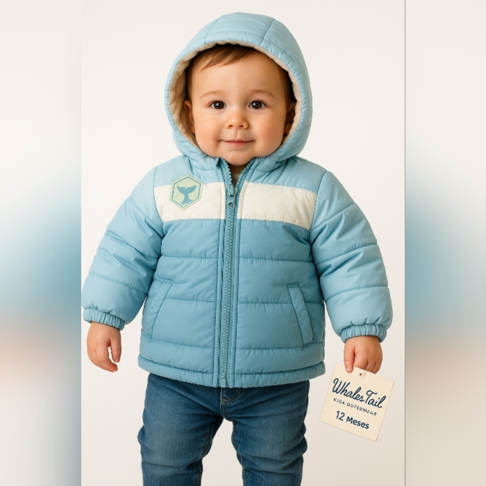 Whales Tail Kids Blue and White Puffer Jacket Unisex 12M